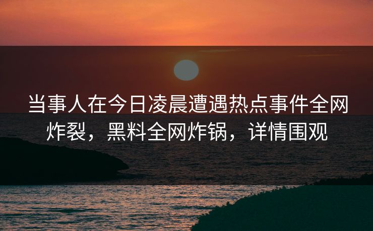 当事人在今日凌晨遭遇热点事件全网炸裂，黑料全网炸锅，详情围观
